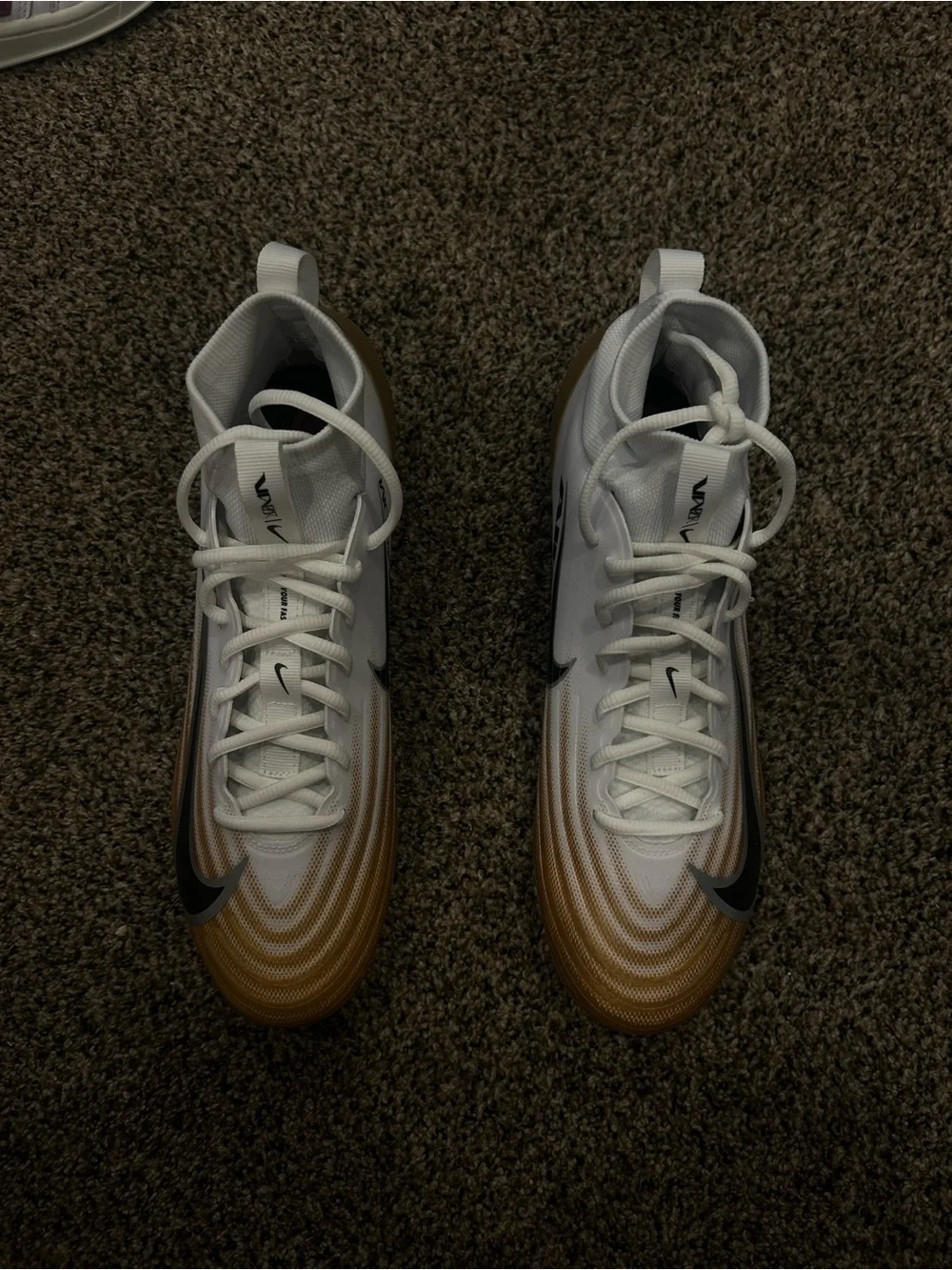 Nike Kids White and Gold Air Zoom Football Cleats